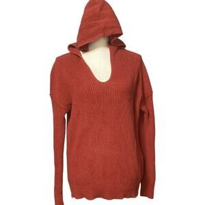 Rachel Zoe Women's Orange Cable-Knit Long-Sleeve Hooded Sweater Size M